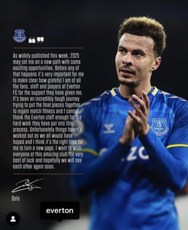 阿里告別埃弗頓：是時(shí)候開始新篇章了，感謝所有人對(duì)我的支持